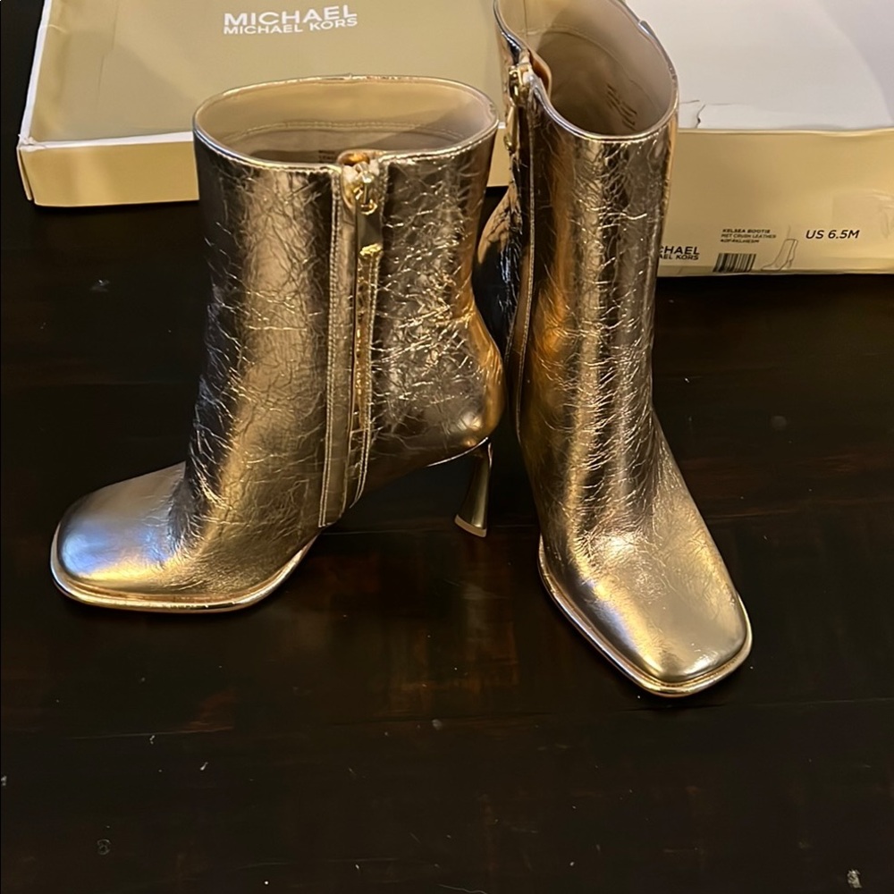 Michael Kors Chelsea Crushed Gold Heeled Booties - Picture 3 of 7